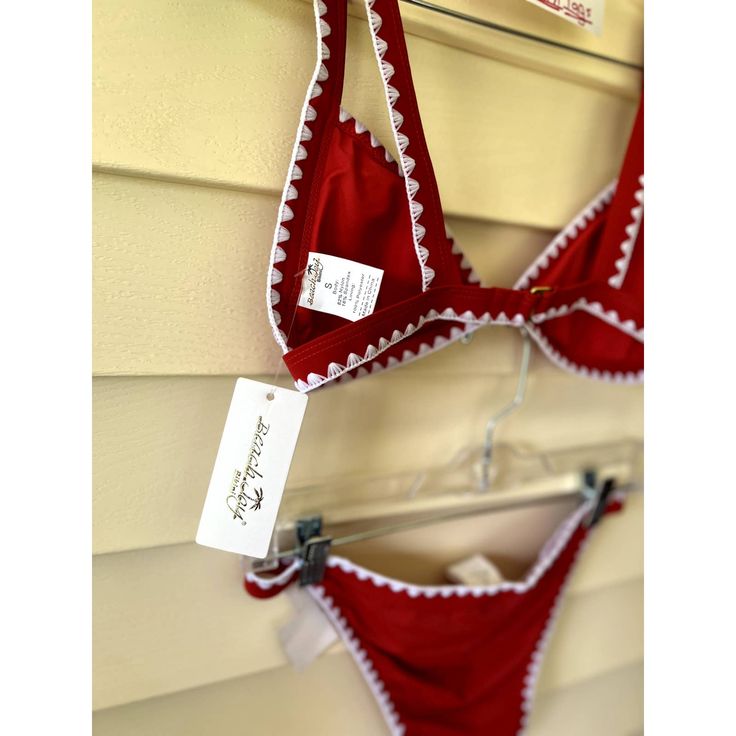 Nwt Beach Joy Bikini 2 Pc S Red Swim-Suite Red Swimwear For Pool Vacation, Red Beachwear Swimwear For Vacation, Red Beachwear For Vacation, Red Swimwear For Beach Party Vacation, Red Holiday Beachwear Swimwear, Red Beachwear For Holiday, White Swimwear For Holiday Vacation, Red Triangle Top Swimwear For Vacation, Red Beachy Swimwear For Vacation