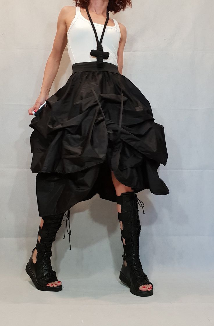 "Circle Black Skirt, Extravagant Skirt, Ball Cocktail Skirt ❤️ Extravagant designs and high quality fabrics! You can wear it like a skirt, dress and tunic On the inside there are links to find and customize in your own way ❤️ Materials & Care Taffeta Hand wash at low temperatures. Do not machine dry. Do not iron. Do not dry clean! ❤️ Sizing We can make your piece from XS to 5XL! Everything in the shop can be also made according to your measures free of charge! ❤️ Shipping ✈ Ready to ship The Big Skirt Outfit Aesthetic, Fantasy Skirt, Modest Feminine, Cocktail Skirt, Skirt Outfits Aesthetic, Senior Thesis, Gothic Skirt, Cocktail Skirts, Steampunk Skirt