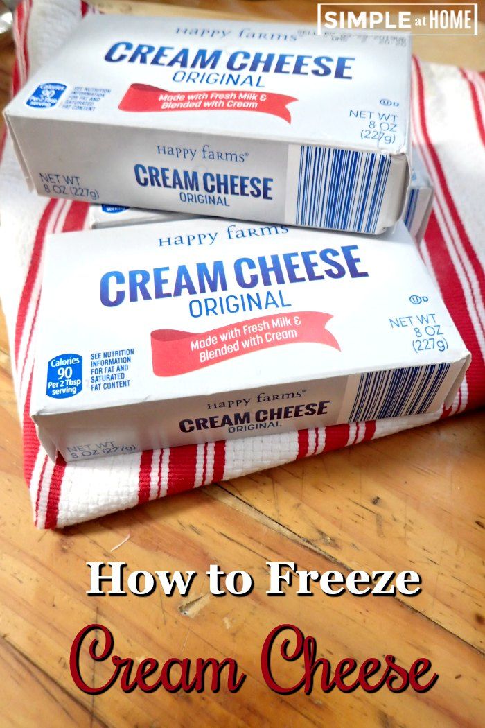 three frozen cream cheese bars stacked on top of each other with the title how to freeze cream cheese