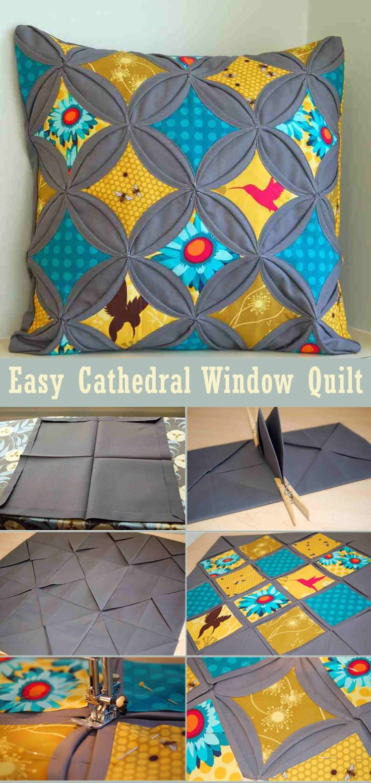 the easy cathedral window quilt is made with fabric