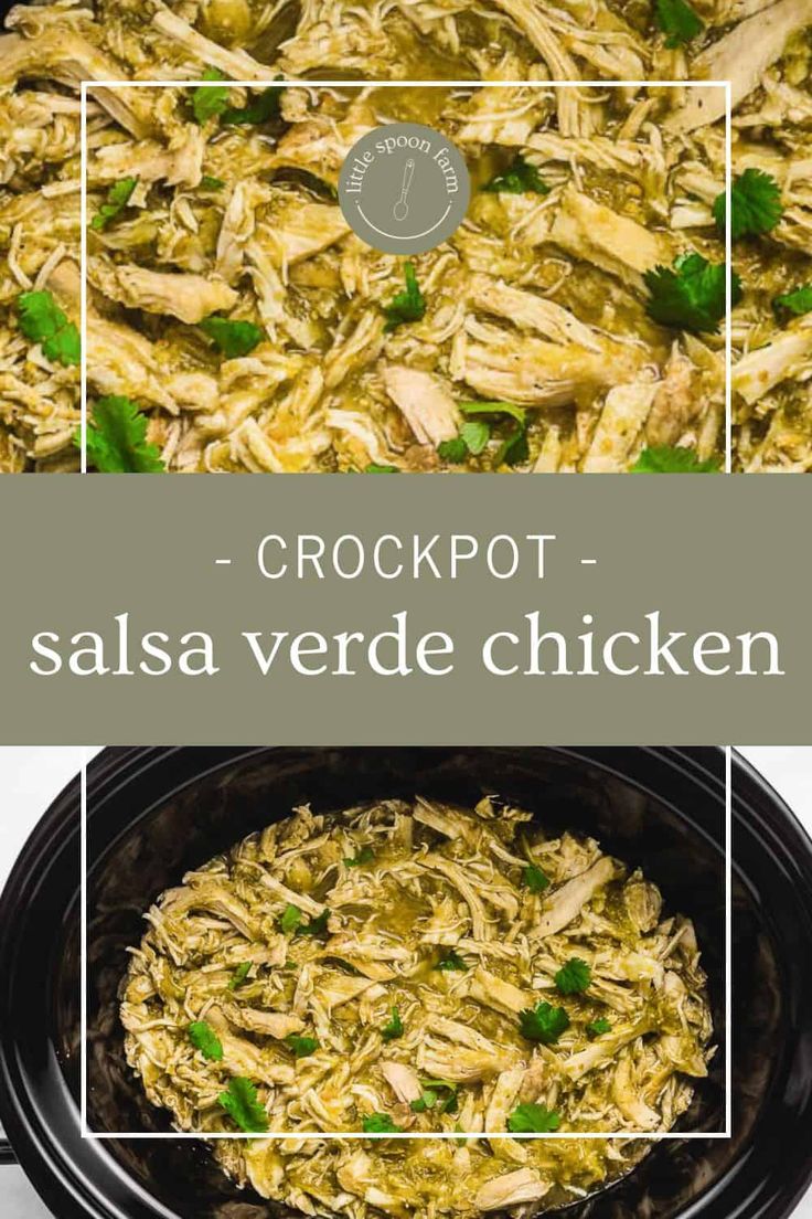 crockpot salsa verde chicken in a slow cooker