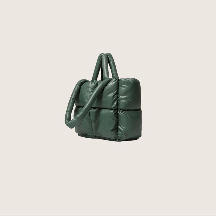 Anomaly Finds Puffer Tote | Green Green Travel Bags For Winter, Green Large Capacity Bags For Winter, Modern Winter Bags For Everyday Use, Modern Everyday Winter Bags, Green Winter Shopping Bags, Green Winter Bags, Green Everyday Bag For Winter, Functional Winter Bags For Daily Use, Versatile Green Bag For Fall