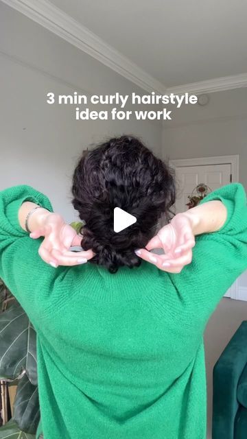 Diy Curly Hair Updo, Easy Updo Wavy Hair, Curly Interview Hairstyles, Up Dos For Curly Medium Hair, Easy Hair For Curly Hair, Curly Hairstyles For Interview, Medium Length Curly Hair Updo Easy, Easy Hairstyles For Curly Hair Updo, Curly Hair Work Styles Updo