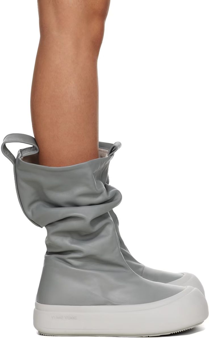 YUME YUME: Gray Low Fisherman Boots | SSENSE Disney Minimalist, Faux Leather Boots, Swag Outfits For Girls, Girly Shoes, Fashion Inspiration Design, Clarks Originals, Footwear Design Women, Thigh High Boots, Shoe Sale