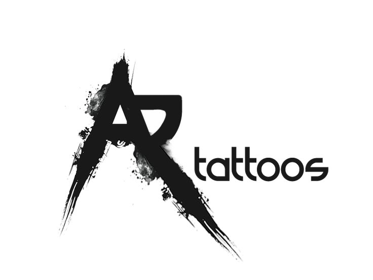 the logo for tattoo's is black and white with paint splatters on it