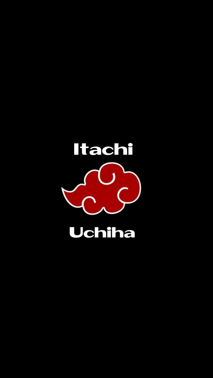 the logo for itachi uchina is shown on a black background with red and white letters