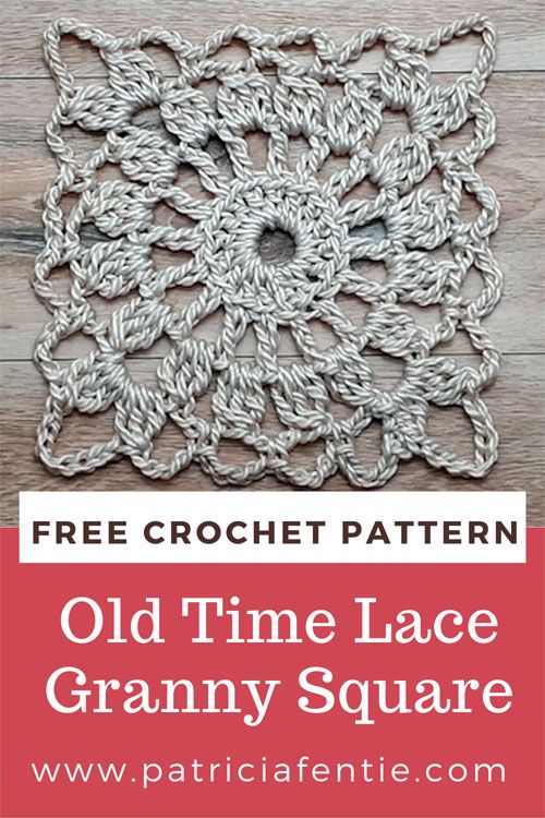 an old time lace granny square with text overlay that reads free crochet pattern