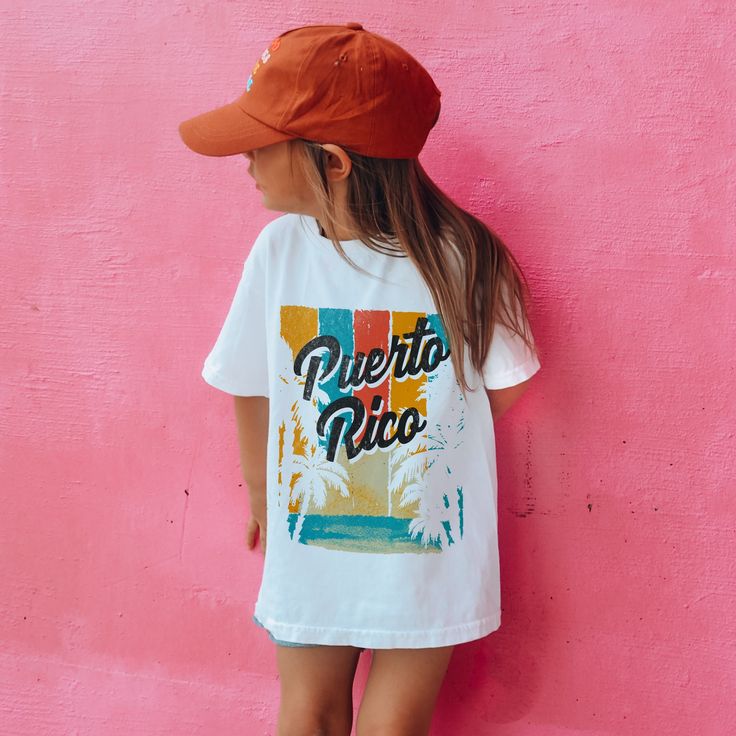 "This Puerto Rico Shirt will be perfect for your summer vacation trip to San Juan, PR! Whether you are going on a cruise trip, family beach vacation or trip to Puerto Rico at Carnival you will love the look of this Puerto Rican t-shirt. PLEASE READ THE DESCRIPTION BEFORE PURCHASING  👕 Sizes & Fit 👶 Baby Bodysuit: * Bodysuit, classic fit (Rabbit Skins 4400/Rabbit Skins 4424) * Available tee sizes: 0 - 24month * Please refer to the size chart in the photos for details! 👕  Toddler: 🧒 Toddler te Casual White T-shirt For Vacation, Casual Graphic Print T-shirt For Family Vacation, Family Matching Short Sleeve Summer T-shirt, Summer Family Matching Short Sleeve Tops, Summer Short Sleeve Tops For Family Matching, Summer Family Matching Relaxed Fit T-shirt, Family Matching Relaxed Fit T-shirt For Summer, White Letter Print Top For Summer Adventures, Family Vacation Graphic Print T-shirt