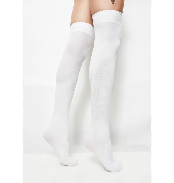 Heavenly Thigh Highs | Dolls Kill White Tight Thigh-high Hosiery, White Tight Thigh High Hosiery, White Tight Thigh-high Stockings, White Micro-elastic Tights, Fitted White Thigh-high Tights, White Stretch Thigh High Stockings, White Fitted Knee-high Socks, White Thigh High Stretch Socks, Trendy White Thigh High Stockings