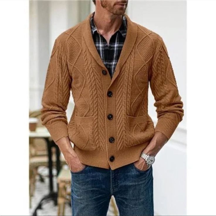 New Men's Casual Cardigan Sweater With Pockets Camel Arrives New Perfect Mens Essential Single-breasted Sweater For Business Casual In Winter, Winter Business Casual Single-breasted Sweater, Brown Winter Sweater For Business Casual, Beige Sweater For Business Casual, Winter Season, Beige Sweater For Business Casual Winter Wear, Beige Winter Sweater For Business Casual, Beige Sweater For Business Casual In Winter, Beige Sweater For Business Casual Fall, Beige Cardigan For Business Casual In Fall