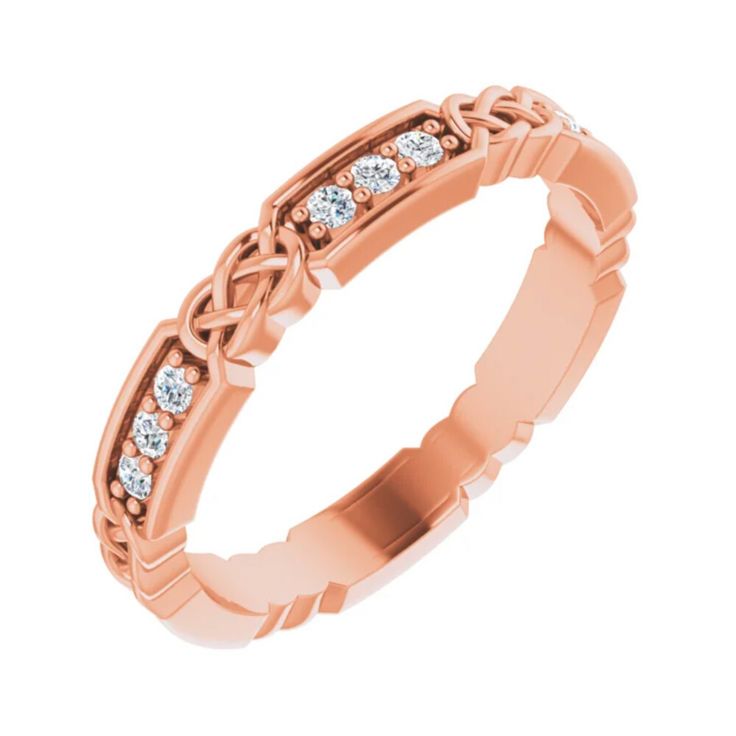 Rose Gold Stackable Rings With Round Band For Promise, Classic Stackable Promise Rings With Decorative Band, Open Band Ring With Decorative Band For Promise, Decorative Open Band Promise Ring, Promise Ring With Decorative Band And Round Cut Diamond, Diamond Ring With Decorative Band, Rose Gold Bands With Diamond Cut For Promise, Rose Gold Ring With Decorative Band For Anniversary, Rose Gold Decorative Band For Anniversary