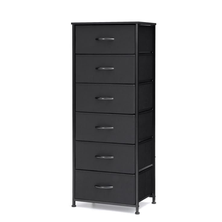 a tall black cabinet with five drawers