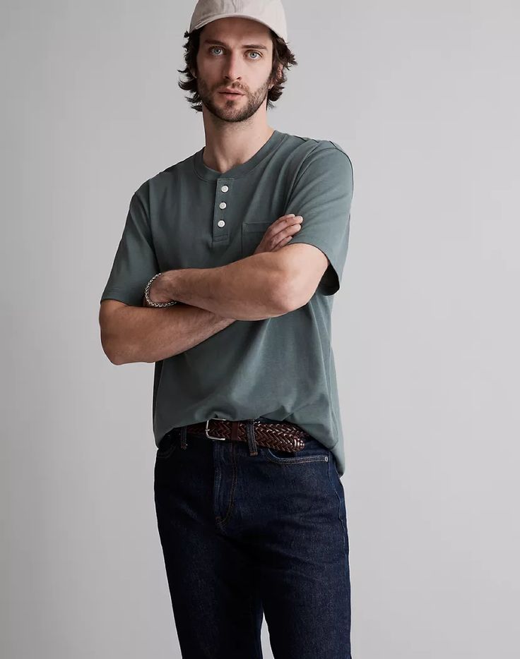 Textured Cotton Pocket Henley Tee Fitted Denim Dress, Green Architect, Hometown Heroes, Henley Tee, Madewell Denim, Clothing Labels, Denim Outfit, Pocket Tee, Summer Outfit