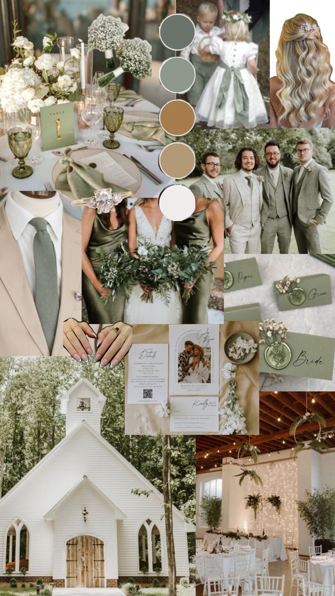 light green themed wedding collage vibe aesthetic Green Wedding Palette, Sage Green Wedding Theme, Sage Green Wedding Colors, Wedding Theme Color Schemes, Olive Green Weddings, Wedding Collage, Tan Wedding, Vibe Aesthetic, Green Themed Wedding