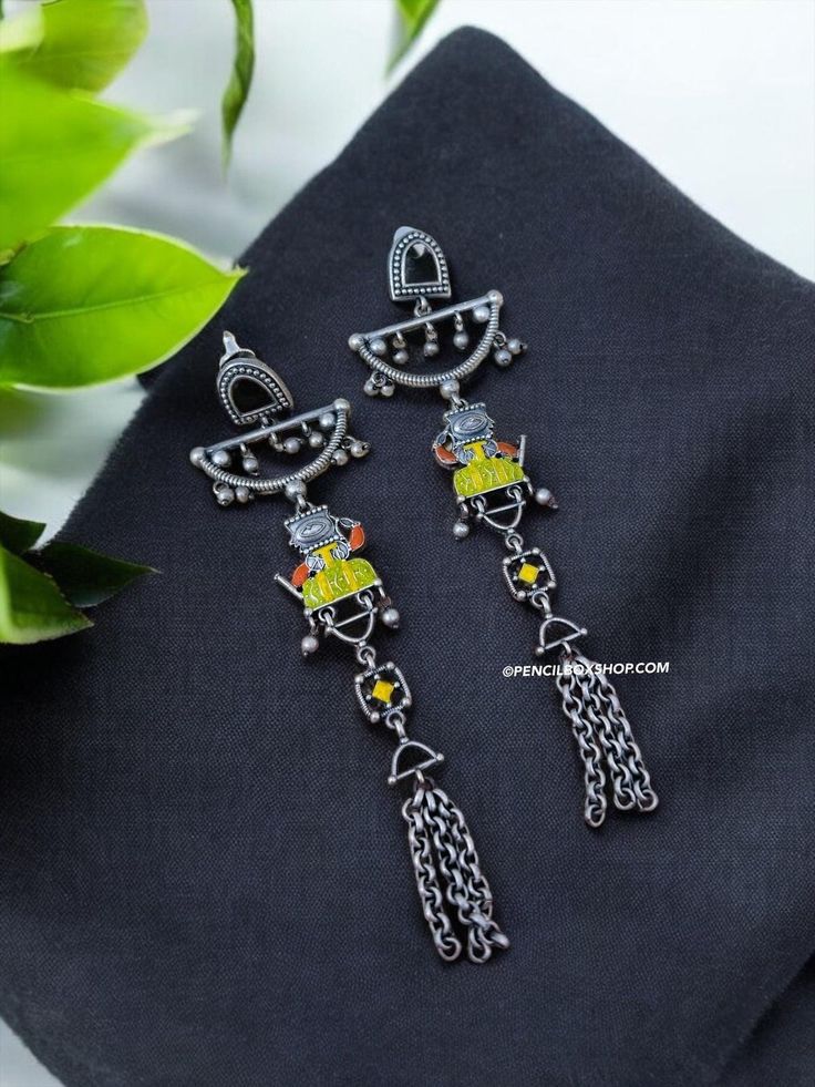 German silver Long Tribal Bohemian Dangling Earrings. Size : 6 approx inches American Diamond Necklaces, Oxidized Necklace, Western Earrings, Indian Earrings, Ethnic Earrings, German Silver, Dangling Earrings, American Diamond, Acrylic Earrings