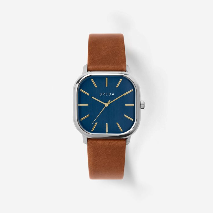 Visser | Square Watch | Silver/Brown/Navy | BREDA Watch Minimalist Square-faced Quartz Watch, Minimalist Square Face Quartz Watch, Modern Rectangular Watches For Everyday Use, Modern Everyday Watch With Rectangular Dial, Modern Everyday Rectangular Watch, Minimalist Rectangular Dial Watch For Everyday, Minimalist Rectangular Dial Watches For Everyday, Minimalist Everyday Watch With Rectangular Dial, Everyday Minimalist Watch With Rectangular Dial