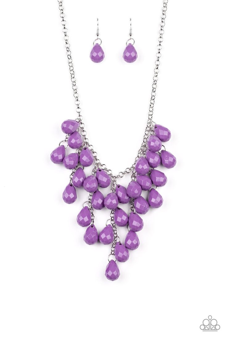 Enhance your ensemble with the Paparazzi Necklace ~ Serenely Scattered - Purple. Cascading strands of faceted purple teardrops on a shimmery silver chain create a vibrant fringe. Adjust the clasp to your preference. Sold as one necklace with matching earrings. Accessorize affordably at Deb's Jewelry Shop. Jewelry Catalog, Purple Necklace, Paparazzi Accessories, Exclusive Jewelry, Paparazzi Jewelry, Short Necklace, Necklace Earring Set, Faceted Bead, Matching Earrings