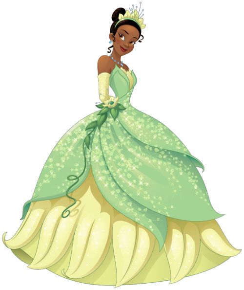 the princess and the frog is wearing a green dress