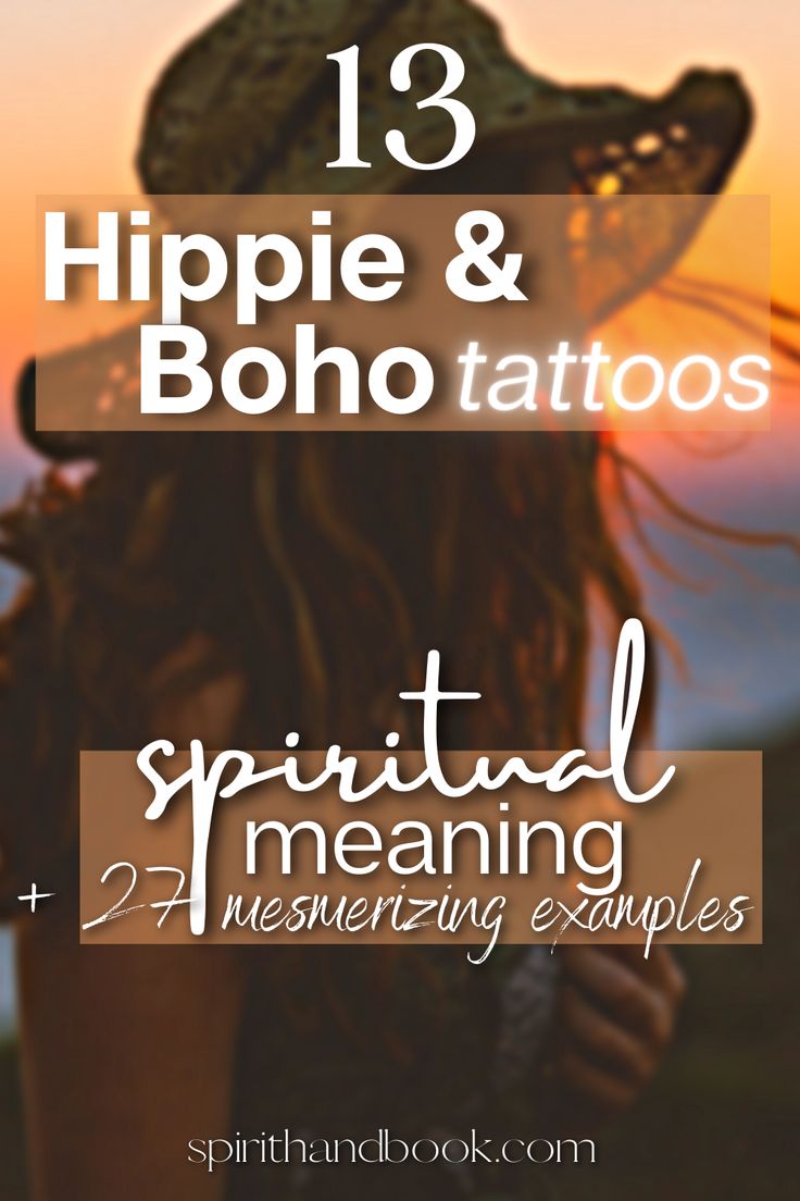 a woman wearing a hat with the words hippie and boho tattoos