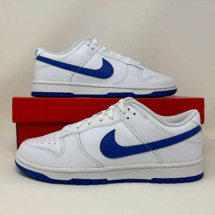 Nike Dunk Low 'White Hyper Royal' Men's Size 8.5 = Women's Size 10 Brand New In Box. 100% Authentic! Any Questions Or Concerns, Feel Free To Message Us. Classic Blue Sneakers With Rubber Sole, Classic Blue Sneakers With Contrast Sole, Sporty Blue Sneakers With Medium Fit, Casual Blue Sneakers With Medium Fit, Casual Blue Sneakers Medium Fit, Classic Blue Sneakers, Blue Sneakers With Cushioned Footbed And Medium Fit, Classic Blue Lace-up Sneakers, Nike Classic Low-top Skate Shoes