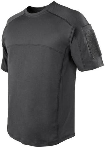 The Condor Trident Battle Top is designed to be used in hot weather conditions. Constructed with lightweight, breathable and moisture-wicking fabric, it will keep you cool and dry in hottest enviroments. Features: Raglan cut sleeves for improved range of motion Crew neck design Anti-static Anti-microbial Moisture wicking One patch panel per sleeve Sleeve pocket with hook and loop closure Patch panel: 5"H x 4"W | Condor Trident Battle Top | OD Green | 2X-Large | LAPoliceGear.com Black Technical T-shirt For Outdoor, Outdoor Black Breathable T-shirt, Fitted Short Sleeve T-shirt For Outdoor, Moisture-wicking Techwear Tops For Outdoor, Functional Short Sleeve Tops For Outdoor, Black Casual Top For Outdoor Work, Casual Black Top For Outdoor Work, Tactical Cotton Tops For Outdoor, Breathable Functional T-shirt For Outdoor Activities