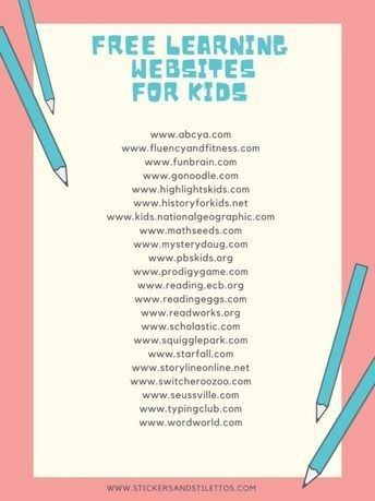 a pink background with blue pencils and the words free learning web site for kids