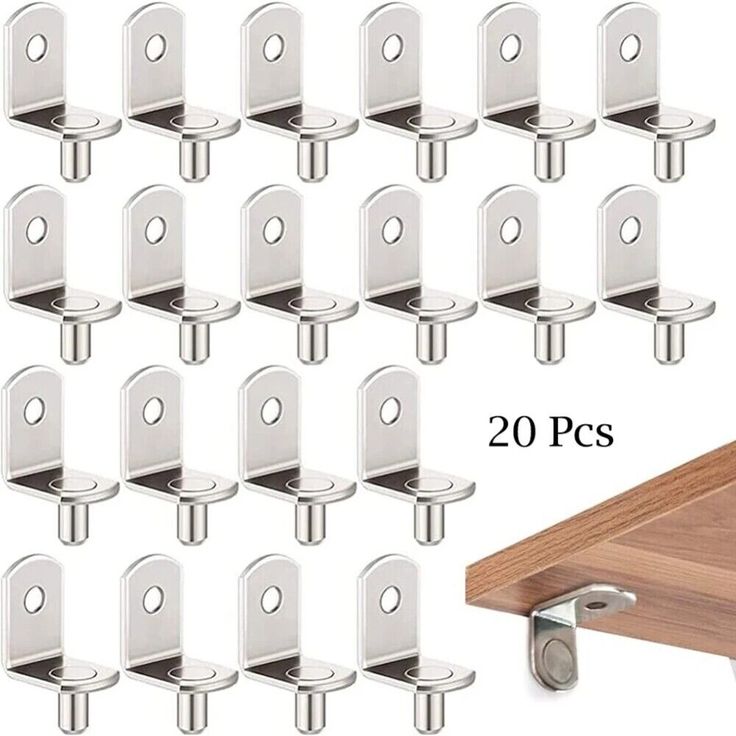 20 pcs stainless steel cabinet door handles with wood shelf brackets for kitchen cupboards and drawers