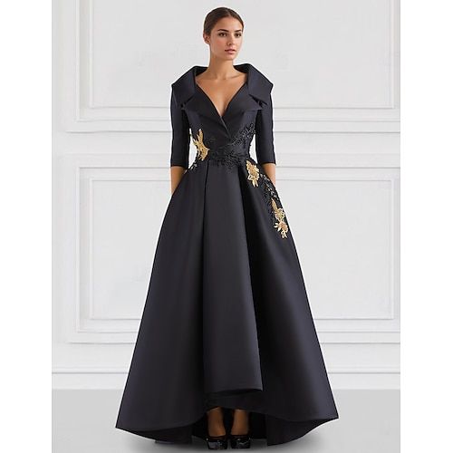 Silhouette:A-Line; Hemline / Train:Floor Length; Closure:Zipper UP; Built-In Bra:Yes; Embellishment:Appliques,Beading; Fabric:Satin; Sleeve Length:Long Sleeve; Tips:Colors may vary slightly due to different monitor settings,Professional dry cleaner only; Boning:No; Style:Elegant; Occasion:Carnival,Formal; Neckline:V Neck; Front page:Evening Gown; Listing Date:06/29/2024; Bust:null; Hips:null; Hollow to Floor:null; Waist:null; Features:Pocket Mother Of The Bride Dresses A Line, Black Mother Of The Bride Dress Classy, Black Tie Event Dresses Classy Wedding, Inaugural Ball Gowns, Vintage Gala Dress, Dress For Brothers Wedding, Shiny Fitted Dresses, Satin Evening Dress Classy, Black Tie Dresses For Women