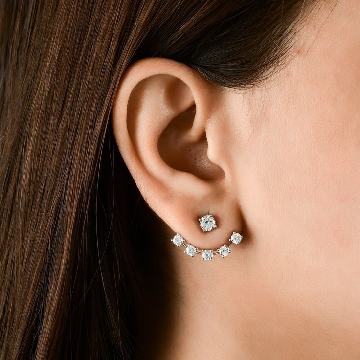 "Dive into the magical temptation of this stunning Earrings in attractive shape and design made of White Gold studded with Diamond. An essential ornament to add in your jewelry collection! Dainty Diamond Studs, 18k Gold Studs, Women Studs, Minimalist Studs, Solitaire Studs, Cluster Studs, Small Studs, Gift For Her, Wedding Gift ✧✧Welcome To Our Shop Spectrum Jewels India✧✧ \"\"Diamond Stud Earrings For Her, 18k White Gold Jacket Earrings Jewelry, Natural Brilliant Cut Diamond Dainty Earrings For Wedding Gift\"\" ★PRODUCT SPECIFICATION★ * ITEM CODE - SEE-13653D * METAL - 18k White Gold * 18k White Gold Weight : 5 gm  * GROSS WEIGHT - 5.46 gm Approx * MAKING - Handmade ★MAIN STONE DETAILS★ * STONE NAME:- Diamond * STONE SHAPE:- Round * DIAMOND WEIGHT:- 2.28 Carat * AVERAGE DIAMOND CLARITY :- Small Studs Earrings Gold India, Wedding Cubic Zirconia Drop Ear Climbers, Wedding Ear Climbers With Diamond Accents, Elegant Wedding Ear Climbers With Diamond Accents, Fine Jewelry Round Ear Climbers As Gift, Silver Fine Jewelry Ear Climbers For Wedding, Silver Ear Climbers With Diamond Accents For Gift, Minimalist Pierced Diamond Earrings For Wedding, Wedding Sterling Silver Ear Climbers Fine Jewelry