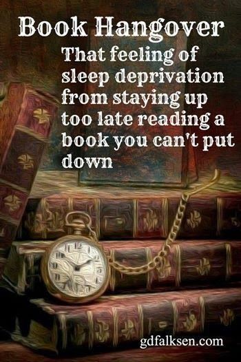 a stack of books with an old clock on top and the caption reads, book hangover that feeling of sleep deprvation from staying up too late reading a book you can't put down