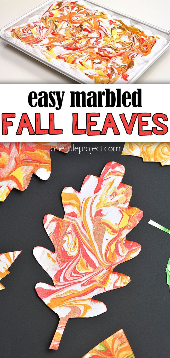 an easy marbled fall leaves craft is perfect for kids to do with paper plates