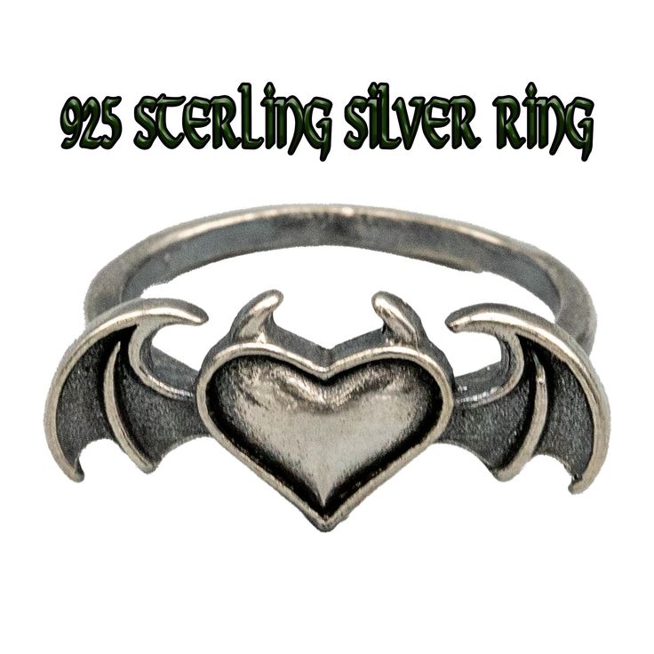 IF YOU REQUIRE A LARGER QUANTITY THAN IS SHOWING PLEASE CONTACT US WE MAY BE ABLE TO ACCOMMODATE YOU *  This unique and stylish Devil Horn Heart Ring is a perfect addition to any jewellery collection.      Made from high-quality 925 sterling silver      it features a bat wing design with a heart-shaped centre,       making it a great choice for Halloween or Gothic-themed events *   Hand made in our Workshop in Devon UK *   Available in K-X (please use the drop down menu)      Special Sizes avail Thema Halloween, Wing Design, Devon Uk, Bat Wing, Wings Design, Themed Events, Thumb Ring, Halloween Accessories, Thumb Rings