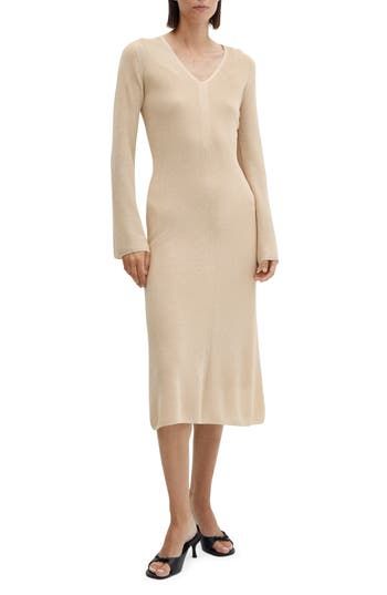 Shimmering and statuesque is the design directive for a gilded dress done in a soft knit. V-neck Long sleeves Partially lined 82% polyester, 18% metalllic fibers Hand wash, dry flat Imported Gilded Dress, Long Sleeve Knit Dress, Nordstrom Dresses, Long Sleeve Knit, Soft Knits, Knit Dress, Mango, Hand Wash, Size 10