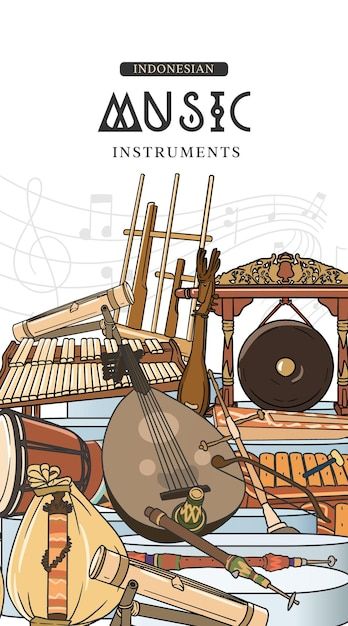 an illustration of musical instruments with music notes