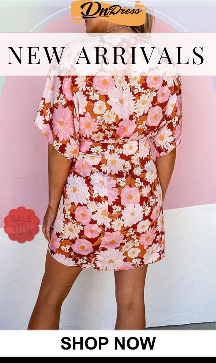 Floral Side Tie Wrap Dress Spring Printed Fitted Wrap Dress, Spring Fitted Printed Wrap Dress, Summer V-neck Floral Dress For Date Night, Printed Summer Dress For Date Night, Date Night Mini Dress With Tie Waist, Summer Printed Mini Dress For Date Night, Fitted Printed Wrap Dress For Summer, Floral Print Mini Wrap Dress For Beach, Summer Mini Dress With Tie Waist For Date Night