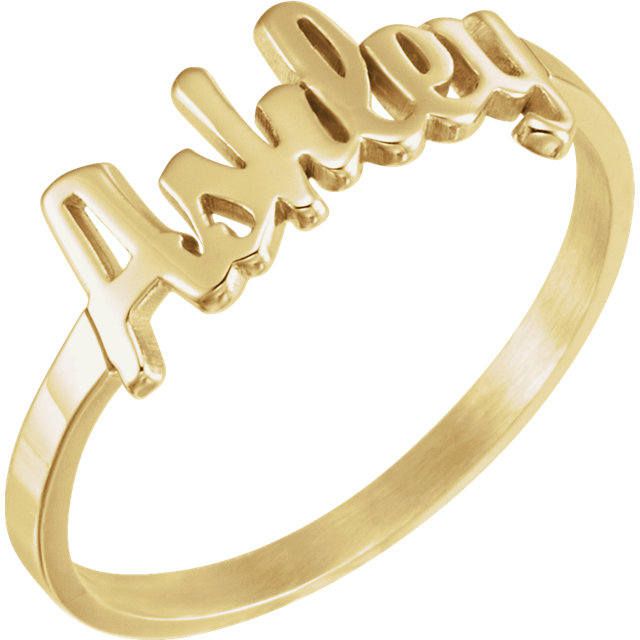 Perfect for new mothers and babies, this solid gold name text script ring is completely personalized with whatever text you want. Available in 14k, 18k yellow, rose, white gold & platinum--just choose your desired metal from the drop-down menu before checkout. HOW TO ORDER: Please specify the text in the order notes during checkout. Details: * Default size is approx. 7mm tall for the text, and the band is 1.8mm x 1mm. Contact us if you want different dimensions. * We can do the finish as mat Classic Rings With Custom Name For Personalized Gift, Classic Custom Name Rings For Personalized Gift, 14k Gold Engraved Name Ring For Promise, Customizable Gold Initial Ring, Customizable 14k Rose Gold Engraved Ring, Custom Name Engraved 14k Gold Ring, Customizable Engraved 14k Rose Gold Ring, Customizable Engraved Rose Gold 14k Ring, Personalized Initial Ring In Yellow Gold