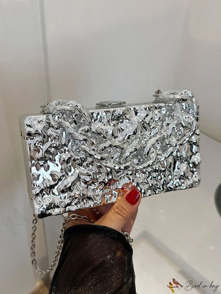 BirdinBag - 2023 Fashionable Chain Bag: Versatile and Stylish Handbag Silver Bags With Chain For Fashion Accessory, Silver Chain Bags As Fashion Accessory, Silver Shoulder Bag With Chain Strap, Silver Rectangular Bags With Chain, Silver Square Shoulder Bag For Evening, Silver Rectangular Chain Bags, Large Capacity Fashion Clutch, Trendy Large Capacity Clutch For Party, Trendy Large Capacity Clutch For Evening