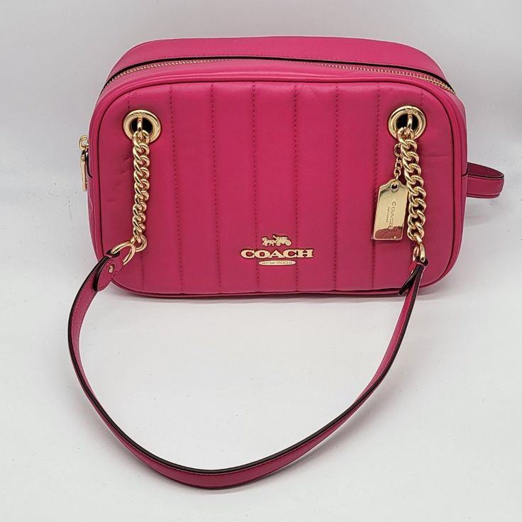 Brand: Coach Style: Linear Quilted Cammie Chain Shoulder Bag / C8151 Condition: New With Tag; Some Indentations On Exterior Due To Sensitivity Of The Leather; See Photos For Exact Condition Exterior Color: Bold Pink Exterior Features: Back Slip Pocket Interior Features: Inside Multifunction Pocket Closure: Zipper Hardware Color: Gold Straps: Two Shoulder Straps Approx. Measurements: 10.5" L X 7" H X 3" W Includes: Coach Hangtag No Lowball Offers Or Trades Please. I Do Not Discuss Prices On Listi Teal Purse, Coach Tote, Concept Board, Black Leather Bags, Black Shoulder Bag, Satchel Purse, Mini Crossbody Bag, Coach Leather, Chain Shoulder Bag