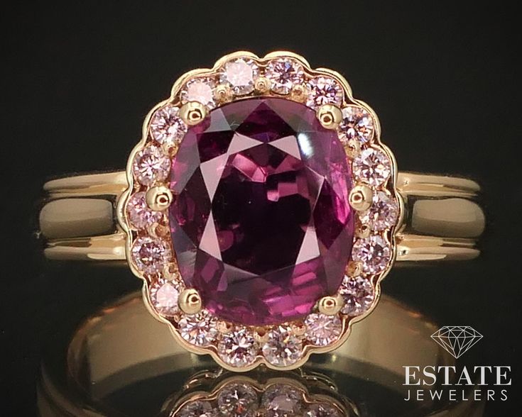 Stunning gold ring with a VIVID newly mounted natural 9.1mm by 7.2mm pink sapphire with .36ctw of round cut fancy colored natural pink diamonds. Rare combo and color of stones! VS2-SI clarity. 13mm tall face. stamped 18k SIZE-7 Gia Certified Pink Sapphire Rings For Formal Occasions, Gia Certified Luxury Pink Ruby Ring, Luxury Pink Sapphire Ring With Halo Setting, Luxury Gia Certified Pink Sapphire Ring, Gia Certified Fine Jewelry Pink Sapphire Diamond Ring, Fine Jewelry Gia Certified Pink Sapphire Diamond Ring, Gia Certified Pink Sapphire Diamond Ring In Fine Jewelry, Gia Certified Pink Diamond Ruby Ring, Gia Certified Pink Sapphire Diamond Ring