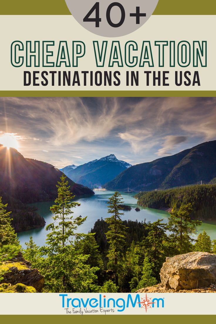 the mountains and water with text overlay that says cheap vacation destinations in the usa