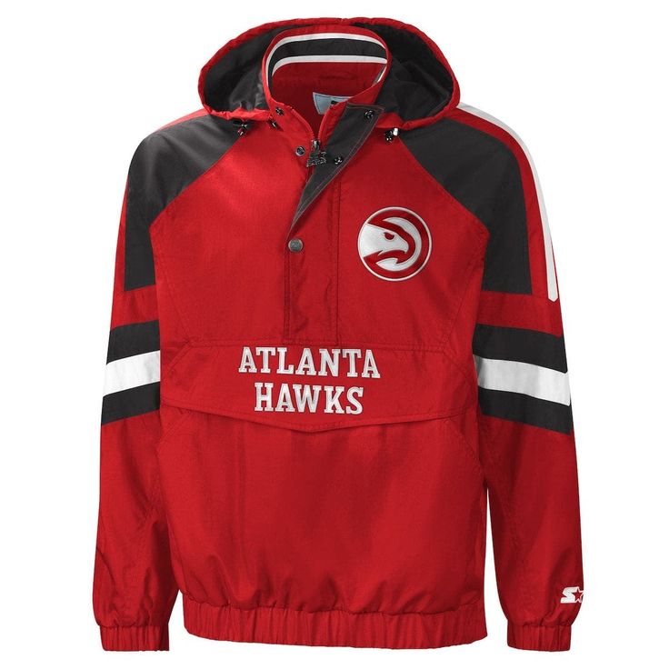 Flaunt your team pride in true Atlanta Hawks style with this Starter Pro II jacket. The fresh Atlanta Hawks design and authentic embroidery showcase your unwavering spirit. Plus, this half-zip has a ton of cool features like a wide array of pockets for storage, quilted lining and strong, stretchy fabric for the perfect game day layer. Imported Long sleeve Officially licensed Elastic cuffs and hem Embroidered graphics Machine wash, tumble dry low Brand: Starter Hidden front pouch pocket with hook Team-colored Outerwear With Team Name For Game Day, Team-colored Outerwear With Team Name For Sports Events, Team-colored Outerwear For Game Day And Sports Season, Team-colored Collegiate Outerwear For Sports Events, Team-colored Outerwear For Game Day With Team Spirit, Team-colored Outerwear With Team Name For Sports Season, Team-colored Outerwear For Game Day, Sports Season Fan Apparel Outerwear, Team Outerwear For Game Day