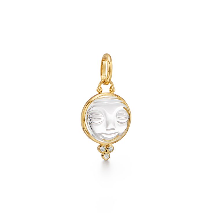 18K Gold Moonface Pendant with Carved Rock Crystal and Diamond Granulation by Temple St. Clair. Buy this custom haut couture charm and more custom high jewelry by Temple St. Clair. Temple St Clair Jewelry, Smiling Moon, Moon Face Earrings, Face Jewellery, Moon Face, Crystal Crafts, Natural Rock, The Night Sky, Rose Gold Jewelry