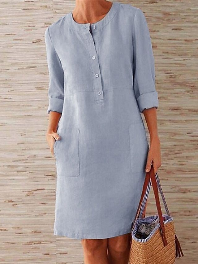 Women‘s Casual Dress Cotton Linen Dress Shift Dress Knee Length Dress Gray Khaki Orange Dark Gray long Length Sleeve Pure Color Pocket Button Spring Summer Fall Crew Neck Basic Loose S M L XL XXL 7579644 2023 – $21.99 Casual Solid Dress With Button Cuffs, Casual Solid Dress With Button Closure, Casual Long Sleeve Midi Dress With Button Cuffs, Casual Dresses With Button Closure, Casual Solid Midi Dress With Buttons, Summer Long Sleeve Midi Dress With Buttons, Solid Color Long Sleeve Summer Midi Dress, Casual Midi Dress With Button Cuffs, Solid Long Sleeve Summer Midi Dress