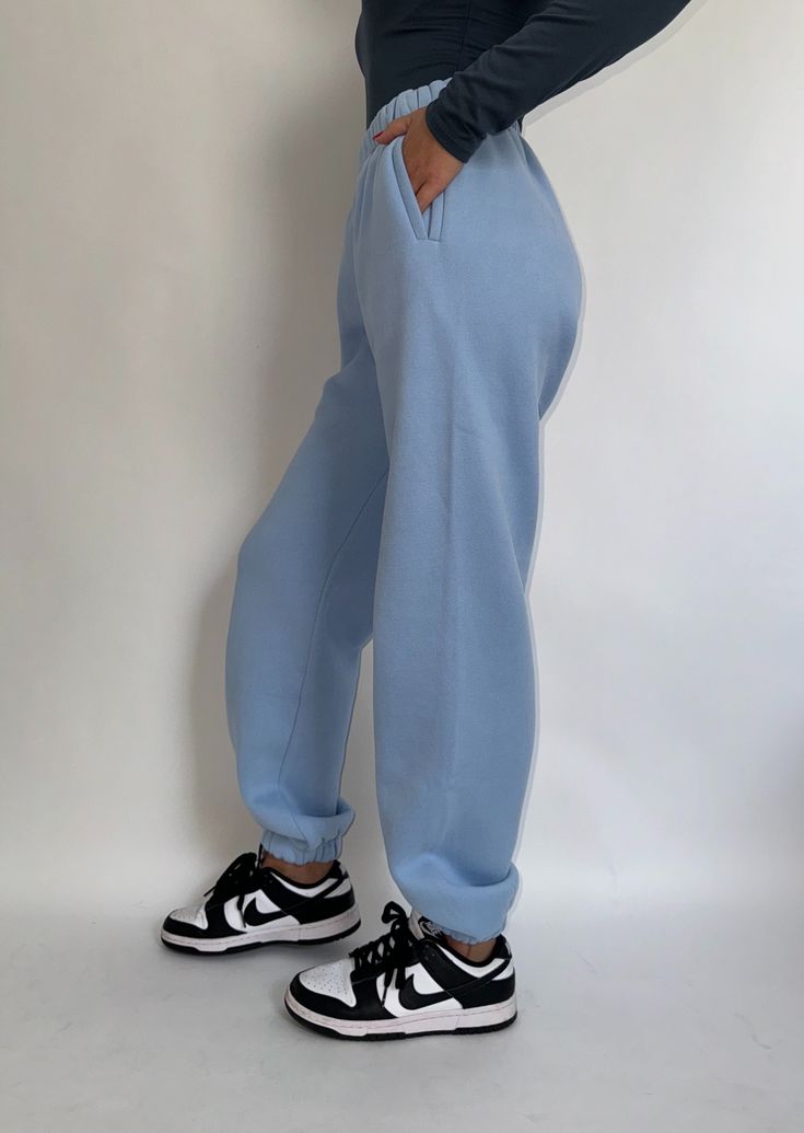 Our on trend Fleece Lined Joggers are a closet staple! Featuring a high waisted fit and pockets, these sweatpants will keep you super warm and comfortable. Jill is wearing size Small. 100% Polyester Closet Staples, Baby Blue, Sweatpants, High Waisted, How To Wear, Closet, Tracksuit Bottoms