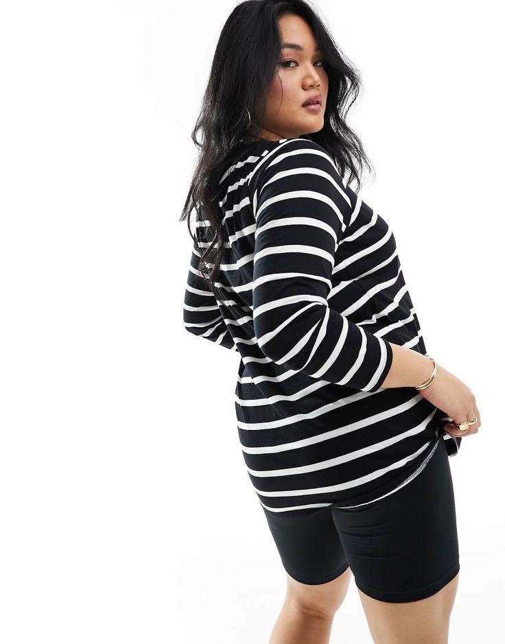 Tops by Yours Your new go-to Stripe design Crew neck Long sleeves Regular fit Striped Long Sleeve Top For Fall, Long Sleeve Tops With Horizontal Stripes For Fall, Fall Striped Long Sleeve Top, Black Horizontal Stripe Top For Spring, Black Horizontal Stripe Spring Tops, Long Sleeve Horizontal Stripe Tops For Spring, Spring Long Sleeve Tops With Horizontal Stripes, Black Tops With Horizontal Stripe Pattern For Fall, Long Sleeve Tops With Contrast Stripes For Spring