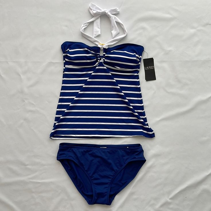 Polo Ralph Lauren Women’s Swimwear 2pc Set New With Tags Color: Navy/White Swimwear 1 Piece, Ralph Lauren Swimsuit, 2000s Swimsuit, Pinterest Manifestation, Cute Swimming Suits, Swim Outfits, Ralph Lauren Swimwear, Swim Clothes, Pretty Swimsuits