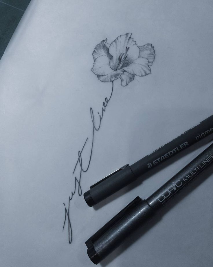 two pencils sitting on top of a piece of paper next to a drawing of a flower