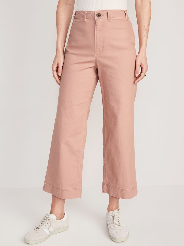 Online exclusive! The extra high-waisted Sky-Hi ankle pants you love, now with an insta-cool wide leg! With a 1" higher rise than our standard high-waisted pants, these take the wide-leg trend to new heights.   Straight extra high-rise waistband, wit Cropped Leg Bottoms With Side Pockets For Fall, Relaxed Fit Cropped Pants With Welt Pockets, Cropped Leg Pants With Welt Pockets And Relaxed Fit, Chic Fitted Bottoms With Patch Pockets, Relaxed Fit Cropped Bottoms For Business Casual, Workwear Cropped Leg Chinos With Pockets, Business Casual Wide Leg Bottoms With Welt Pockets, Cropped Leg Workwear Chinos With Pockets, Workwear Chinos With Pockets And Cropped Leg