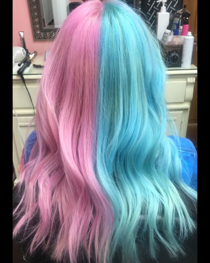 Melanie Comorato on Instagram: “Cotton candy split🍭 Styled using ALL @aiirprofessional our fav🤩🤩 #handsdownsalon #aiirprofessional #pravana #pravanavivids #joicoblondelife…” Cotton Candy Hair Color, Candy Aesthetic, Blue And Pink Hair, Unicorn Hair Color, Sweet Hairstyles, Wow Hair Products, Cotton Candy Hair, Split Dyed Hair, Arctic Fox Hair Color