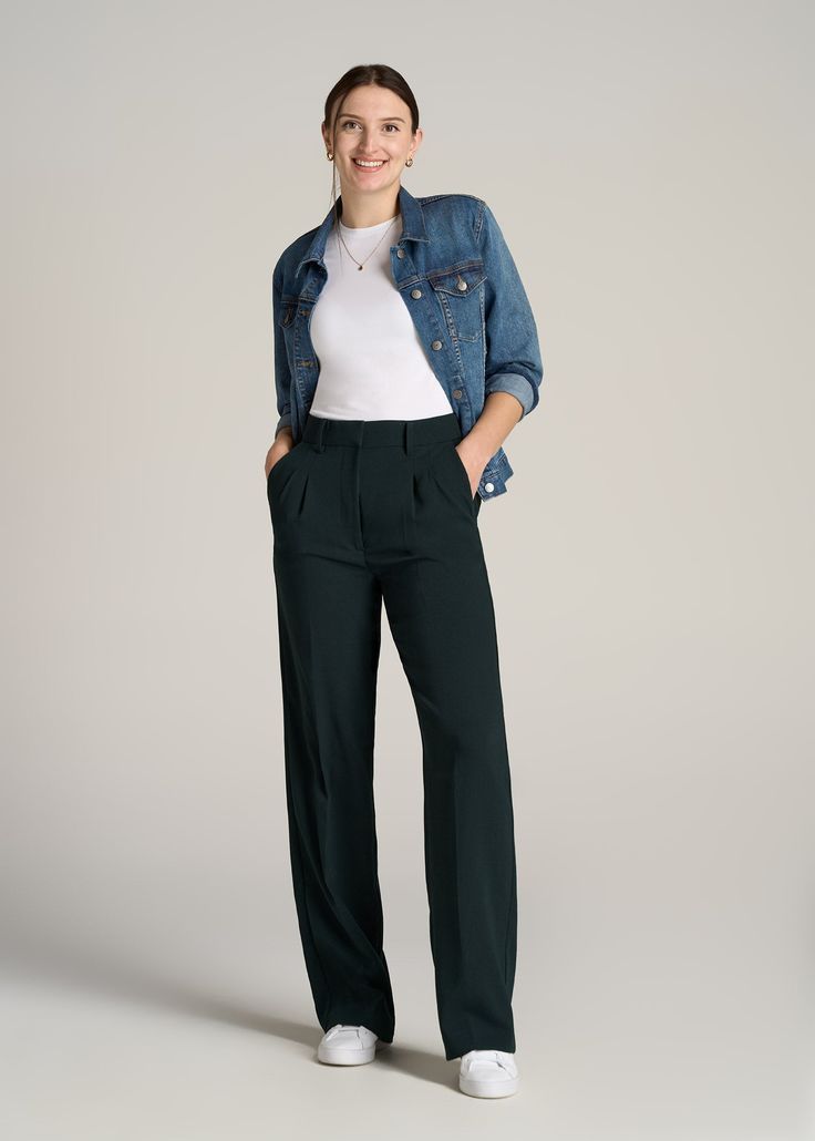 About Our Extra-Long Women’s Dress Pants Make a statement in these stylish pleated women’s tall dress pants. Pleated trousers are a timeless trend you’ll love and now, there’s finally a pair that will accentuate your long legs. These pants for tall women have been designed specifically for ladies between 5’9” and 6’6”, with a full length offering extra-long inseam options. They have a high-rise silhouette that gives the appearance of a cinched waist, complete with a fly zipper and hook and bar c Affordable Classic Straight Leg Dress Pants, Cheap Pleated Bottoms For Workwear, Affordable Black Straight Leg Work Pants, Affordable Black Dress Pants For Business Casual, Cheap Classic High-waisted Dress Pants, Cheap High-waist Pants For Workwear, Affordable Non-stretch Straight Dress Pants, Cheap Classic Women's Dress Pants, Cheap Classic Fitted Pants